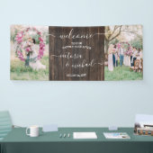Houten bruiloftsfoto lijst Welcome op rustieke wij Spandoek (Beurs)