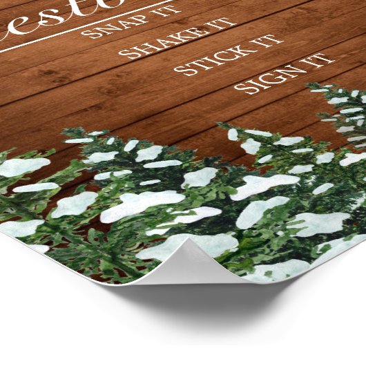 Houten bruiloftsgastenboek met sneeuwbos en -bos f poster (Hoek)