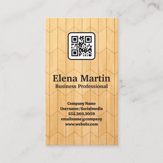 Houten Comité Achtergrond | QR-code Visitekaartje (Voorkant)