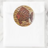 Houten decor met vis. ronde sticker (Tas)