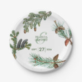 Houten dennenbomen bos groenheid bruiloft papieren bordje (Voorkant)