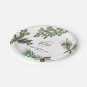 Houten dennenbomen bos groenheid bruiloft papieren bordje (Gekanteld)