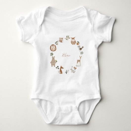 Houten Dierenbos Namen Personalized Waterverf Romper (Voorkant)
