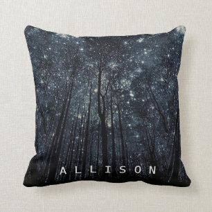 Houten Donkere Nacht Glitterende Sterren Blauwe Lu Kussen