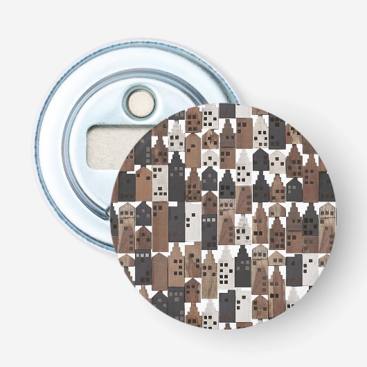 Houten dorpsflesopener button flesopener (Voorkant)