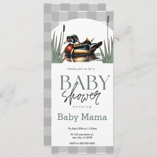 Houten Eend Baby Shower Uitnodiging Slank (Voorkant / Achterkant)