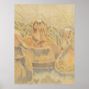 Houten Eend Decoys op Vijver Poster