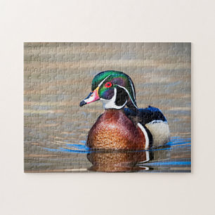 Houten eend in een vijver legpuzzel