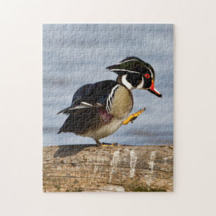 Houten eend op stam in wetland legpuzzel