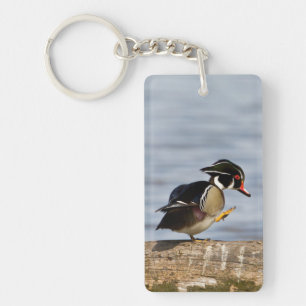Houten eend op stam in wetland sleutelhanger