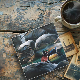 Houten Eenden Koppel Vijver Natuur Wilde Dieren Kl Glazen Onderzetter