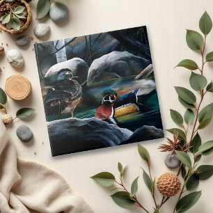 Houten eendenvijver tegeltje