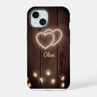 Houten Feeënlichtjes iPhone 15 Hoesje