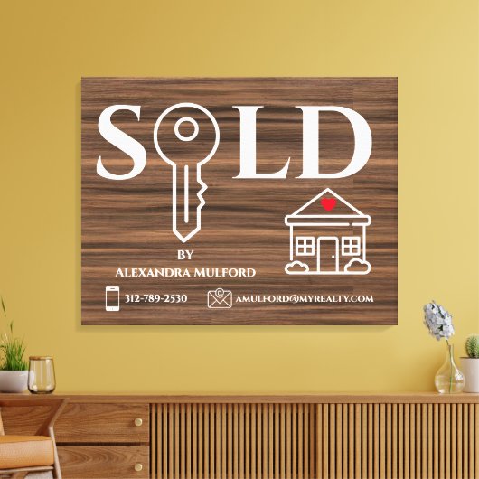 Houten fineer onroerend goed verkocht teken canvas afdruk (Insitu (Woonkamer))