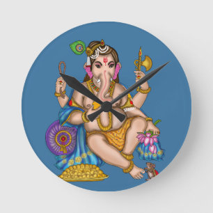 Houten Ganesha Wandklok Ronde Klok