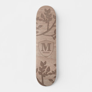 Houten gegraveerd bladeren  naam monogram skateboard