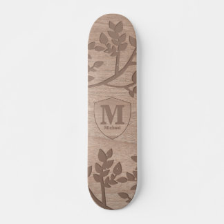 Houten gegraveerd bladeren naam monogram skateboard