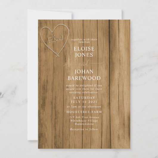 Houten gesneden uitnodiging voor een huwelijk (Voorkant)