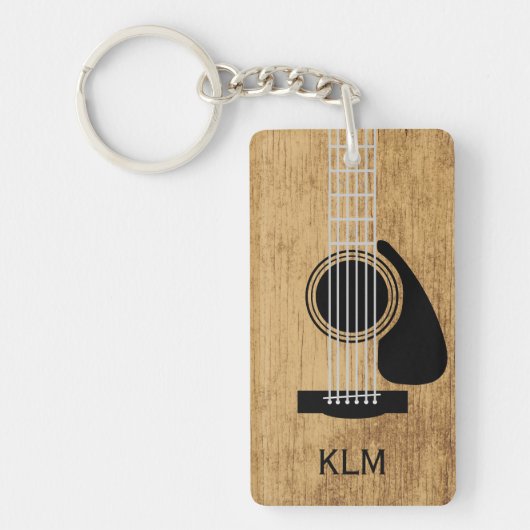 Houten Gitaar Monogram Sleutelhanger (Voorkant)