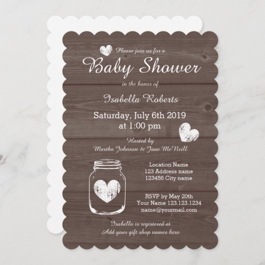 Houten graan rustieke mason potje baby shower uitn kaart (Voorkant / Achterkant)