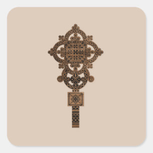 Houten Handkruis Vierkante Sticker