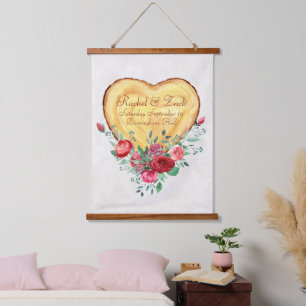 Houten hart en rozen Landelijke liefde Hangend Wandkleed