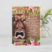 Houten Hawaiian Tiki Luau Zomer Sweet 16 Party Kaart (Staand voorkant)