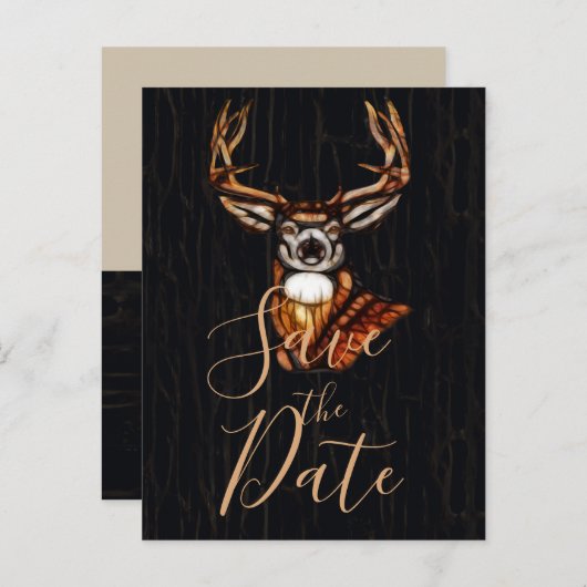 Houten Herten Rustieke Landelijke Save the Date Aankondigingskaart (Voorkant / Achterkant)