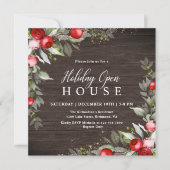 Houten Holly Berry Holiday Open House Uitnodiging (Voorkant)
