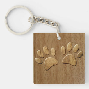 Houten Hond Pootafdrukken Sleutelhanger