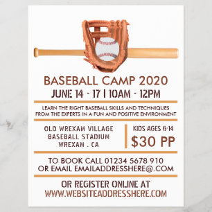 Houten honkbalknuppel & materiaal, honkbal kamp ad flyer