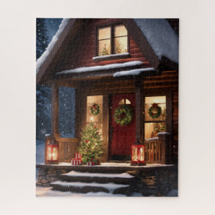 HOUTEN HUT WINTER KERST LEGPUZZEL
