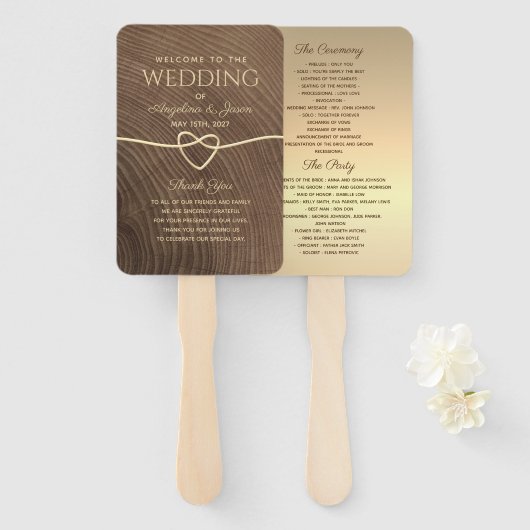 Houten Huwelijksprogramma Handventilator Handwaaier (Voorkant en achterkant)