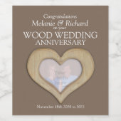 Houten huwelijksverjaardag aangepaste wijnlabels wijn etiket (Enkel label)