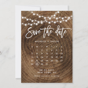 Houten kalender save the date kaart