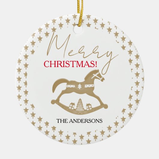 Houten Kerst Rocking Horse Keramisch Ornament (Voorkant)