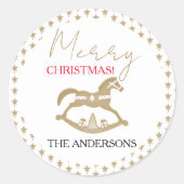 Houten Kerst Rocking Horse Ronde Sticker (Voorkant)