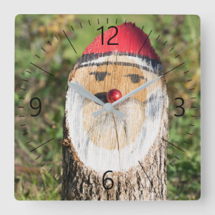 Houten kerstman vierkante klok