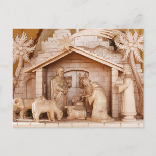 Houten Kerstmis Geboorte Scène Briefkaart