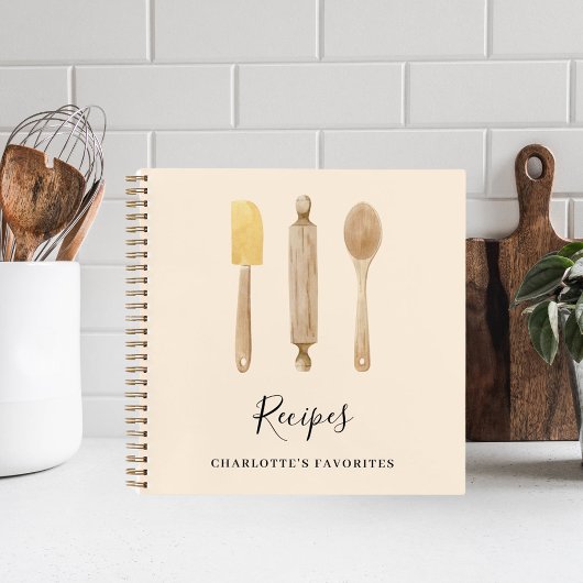 Houten keukengerei beige recept kookboek notitieboek