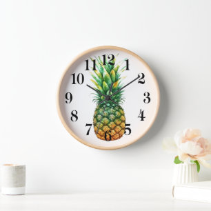 Houten Klok met Ananasprint