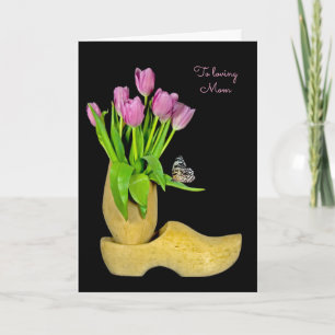 Houten klompen en tulpen Moederdag Kaart