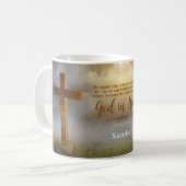 Houten Kruis Bijbel vers gepersonaliseerd Koffiemok (Voorkant links)