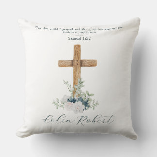 Houten Kruis Witte & Blauwe Bloemen Bijbelvers Kussen