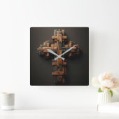 houten kruiswandklok vierkante klok (Huis)