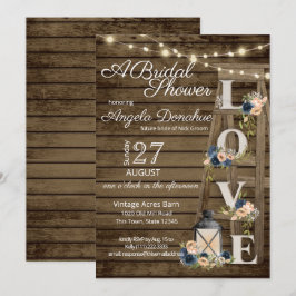  houten ladder en marineblauw bloemenkruid kaart