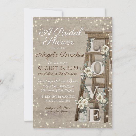 houten ladder en Rozen Sparkle Bridal Kaart (Voorkant)