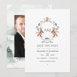 Houten Laurel Crest Monogram Huwelijksfoto Save The Date