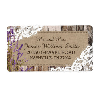 Houten Lavendel en Kant Rustiek Bruiloft Label