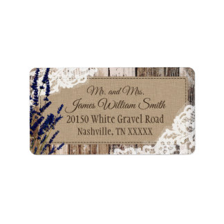 Houten Lavendel en Kant Rustiek Bruiloft Label